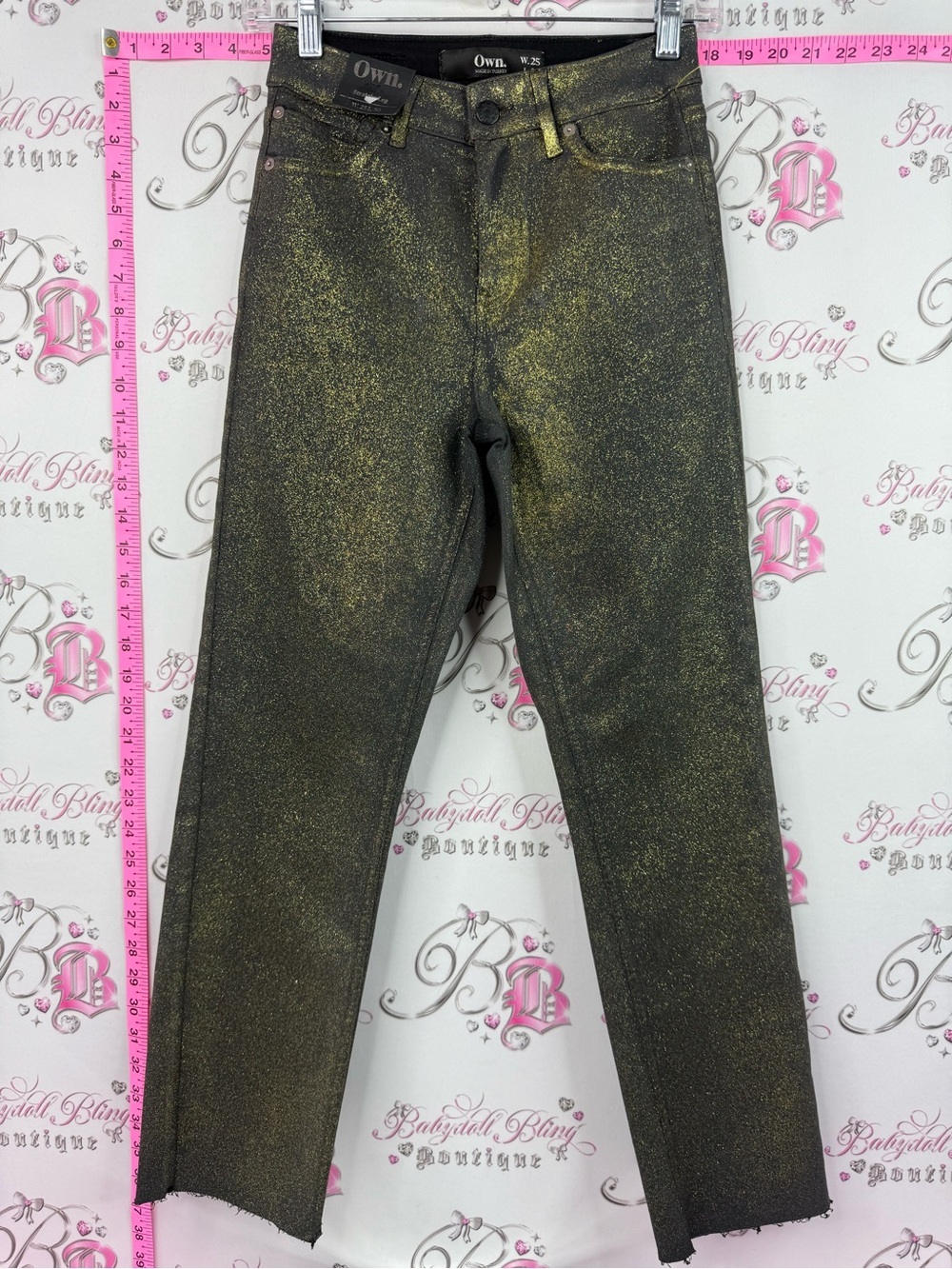 Own. Pants new with tags sparkly Black Skinny Jeans with Gold Metallic Fleck